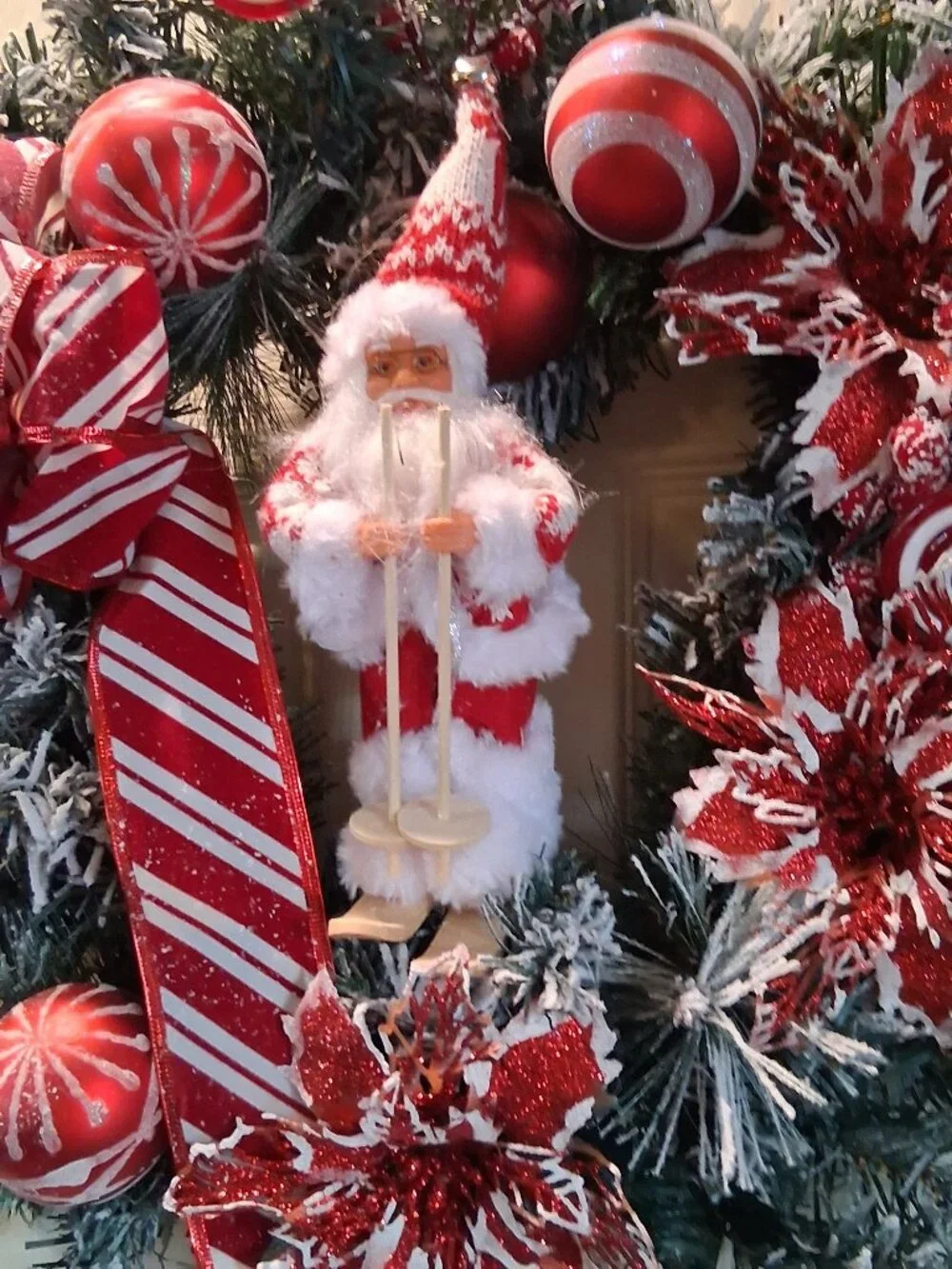 Festive Skiing Santa Red White Christmas Wreath